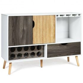 Mid-Century Buffet Sideboard Wooden Storage Cabinet - Color: White