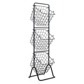 3-Tier Fruit Basket Stand with Adjustable Heights - Color: Black