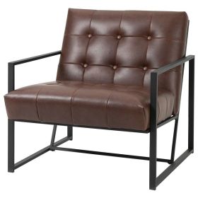 Retro Tufted Faux Leather Metal Frame Accent Chair - Brown