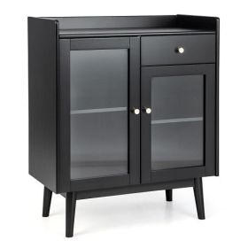 Kitchen Buffet Sideboard with 2 Tempered Glass Doors and Drawer-Black