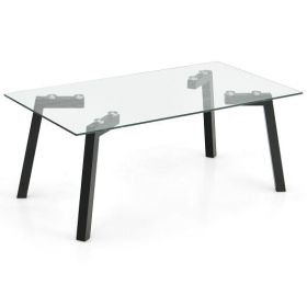 Modern Tempered Glass Coffee Table with Metal Frame for Living Room