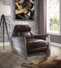 ACME Brancaster Accent Chair, Espresso Top Grain Leather &amp; Aluminum 59715