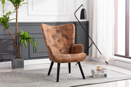 Accent Chair Living Room Side Chair Mid Century Modern Accent Chair With Wooden Legs Microfiber Fabric, Coffee