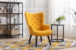 Accent Chair Living Room Side Chair Mid Century Modern Accent Chair With Wooden Legs Teddy Fabric, Yellow