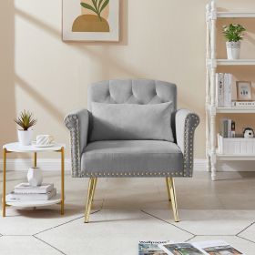 GREY velvet armchair with metal legs