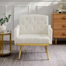 cream white velvet armchair with metal legs