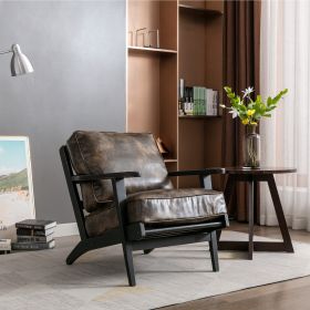 solid wood black antique painting removable cushion arm chair; mid-century PU leather accent chair