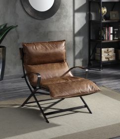 Zulgaz Accent Chair in Cocoa Top Grain Leather &amp; Matt Iron Finish 59951