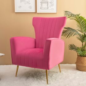 Velvet Accent Chair; Wingback Arm Chair with Gold Legs; Upholstered Single Sofa for Living Room Bedroom