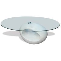 Coffee Table with Oval Glass Top High Gloss White