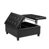 Large Square Faux Leather Storage Ottoman | Coffee table for Living Room &amp; Bedroom (Black)