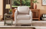 Contemporary Living Room Accent Chair with Rubber Wood Base Accent chair, Beige