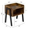 Industrial Wood End Table with Storage, Set of 2, Rustic Brown Finish