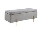 Emma Gray Velvet Storage Bench with Metal Legs