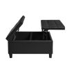 Large Square Faux Leather Storage Ottoman | Coffee table for Living Room &amp; Bedroom (Black)