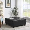 Large Square Faux Leather Storage Ottoman | Coffee table for Living Room &amp; Bedroom (Black)