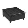 Large Square Faux Leather Storage Ottoman | Coffee table for Living Room &amp; Bedroom (Black)