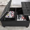 Large Square Faux Leather Storage Ottoman | Coffee table for Living Room &amp; Bedroom (Black)