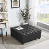 Large Square Faux Leather Storage Ottoman | Coffee table for Living Room &amp; Bedroom (Black)