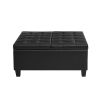 Large Square Faux Leather Storage Ottoman | Coffee table for Living Room &amp; Bedroom (Black)