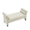 Ivory, Solid Wood Legs Velvet Rectangular Sofa Bench with Attached Cylindrical Pillows