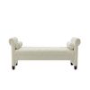 Ivory, Solid Wood Legs Velvet Rectangular Sofa Bench with Attached Cylindrical Pillows