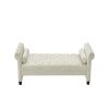 Ivory, Solid Wood Legs Velvet Rectangular Sofa Bench with Attached Cylindrical Pillows