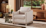 Contemporary Living Room Accent Chair with Rubber Wood Base Accent chair, Beige