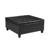 Large Square Faux Leather Storage Ottoman | Coffee table for Living Room &amp; Bedroom (Black)