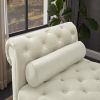 Ivory, Solid Wood Legs Velvet Rectangular Sofa Bench with Attached Cylindrical Pillows