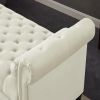 Ivory, Solid Wood Legs Velvet Rectangular Sofa Bench with Attached Cylindrical Pillows