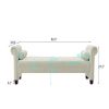 Ivory, Solid Wood Legs Velvet Rectangular Sofa Bench with Attached Cylindrical Pillows