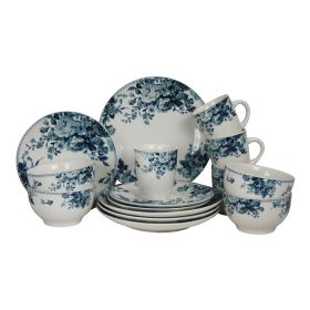 Elama Traditional Blue Rose 16 Piece Dinnerware Set