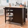 Kitchen Island Cart Rolling Serving Cart Wood Trolley-Brown - Color: Brown