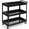 3-Tier Utility Cart Metal Mental Storage Service Trolley-Black - Color: Black