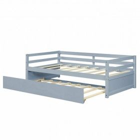 Twin/Twin Dorm Style Trundle Daybed Platform Bed Frame in Grey