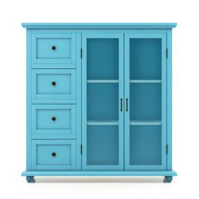 Buffet Sideboard Table Kitchen Storage Cabinet with Drawers and Doors-Blue - Color: Blue