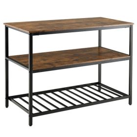 3 Shelves Kitchen Island Industrial Prep Table with Bottom Wine Rack-Rustic Brown