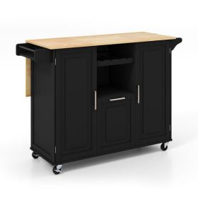 Rolling Kitchen Island Cart with Drop-Leaf Countertop ad Towel Bar-Black - Color: Black