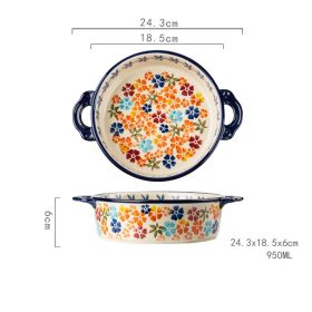 Ceramic Bowl With Special Handle For Oven And Microwave Oven (Option: Binaural bowl)