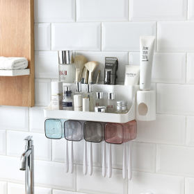 Toothbrush Holder Bathroom Shelving Perforation-free Suction Wall Bathroom Toiletry Set (Option: Shelf-Four port bracket)