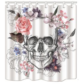 Skull Pattern Bathroom Curtain Digital Printing Polyester Partition Shower (Option: White-180x180cm)