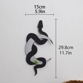 Creative Three-dimensional Wall Sticker Crescent Snake Wooden Mirror Background Wall Decoration (Option: Black And White)