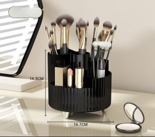 Cosmetics Storage Box Rotating Pen Holder Dresser Table Large Capacity Makeup Brush Lipstick Eye Shadow Puff Storage Rack (Option: Single Black)