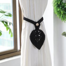 Bohemian Simple Tassel Leaf Woven Curtain Strap (Color: Black)