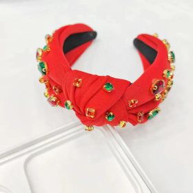 Christmas Exquisite Rhinestone Knotted Fabric Headband (Option: Christmas Red)