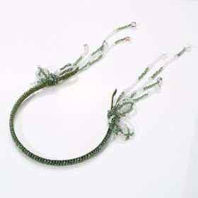 Women's Fashion Simple Handmade Beaded Bow Tassel Headband (Color: Green)