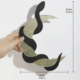 Creative Three-dimensional Wall Sticker Crescent Snake Wooden Mirror Background Wall Decoration (Option: Black Gold)