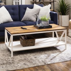 Farmhouse Distressed Coffee Table;  Reclaimed Barnwood (Actual Color: Reclaimed Barnwood / White Wash)