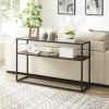 48.03" Glass Console Sofa Table;  Modern Open Hallway Table;  Narrow Entryway Table;  2 Shelves Couch Side Table with Adjustable Feet